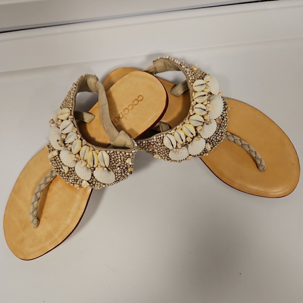 Rare Cocobelle Italian Leather Sandals Embellished with shells sz 6.5 - Picture 11 of 11